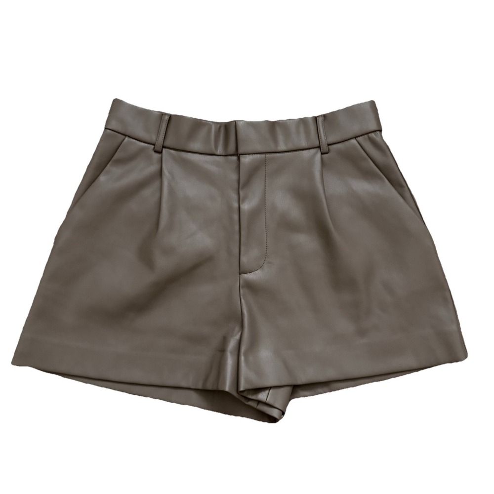 Zara High-Waist Faux Leather Shorts in Taupe